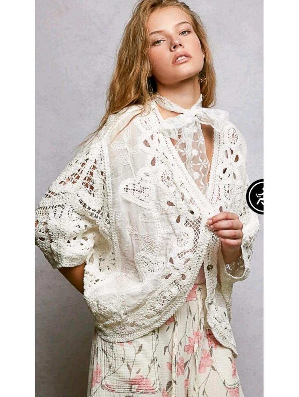 POL Open Front Crochet Heart Button Front Pattern Crochet Cardigan